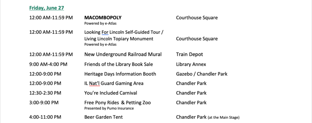 Heritage Days 2025 Schedule of Events